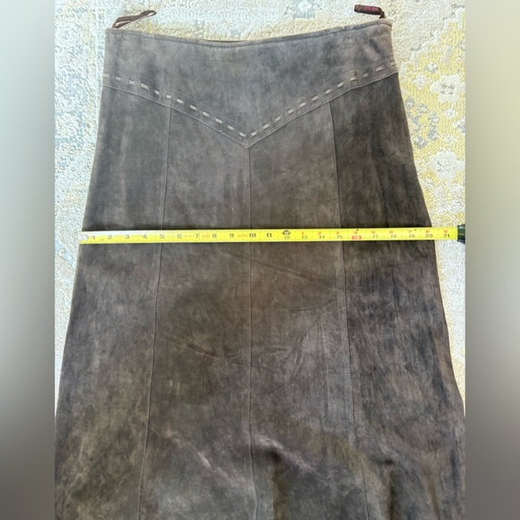 Vintage Brown Suede Maxi Leather Skirt By June - Picture 9 of 13